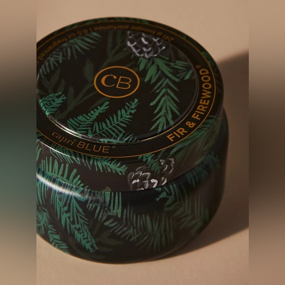 NWT Anthropologie Capri Blue Fir & Firewood Tin Candle 8.5 oz. - Picture 2 of 3